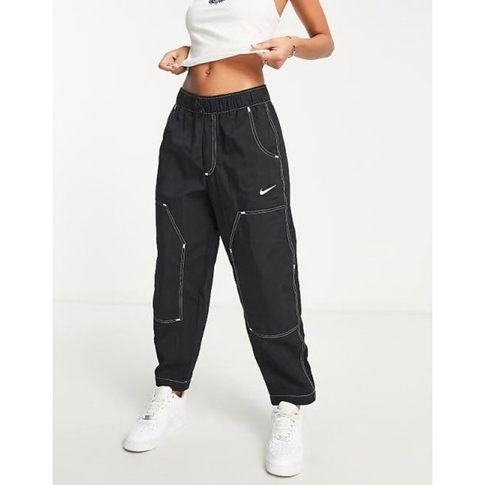 Nike Sportswear Swoosh Repel Pants Womens M Black White Contrast Stitch Joggers